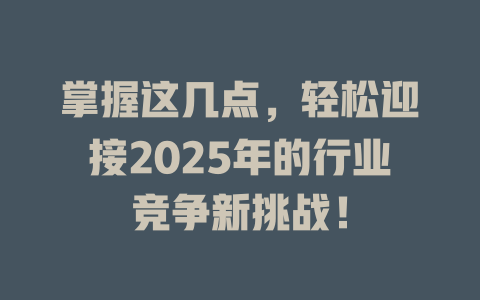掌握这几点，轻松迎接2025年的行业竞争新挑战！ 一