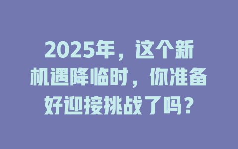 2025年，这个新机遇降临时，你准备好迎接挑战了吗？ 一
