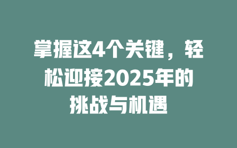 掌握这4个关键，轻松迎接2025年的挑战与机遇 一