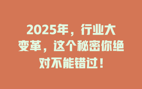 2025年，行业大变革，这个秘密你绝对不能错过！ 一