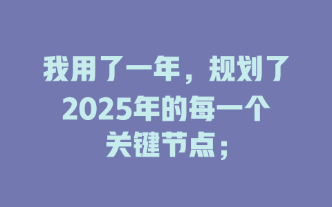 我用了一年，规划了2025年的每一个关键节点； 一