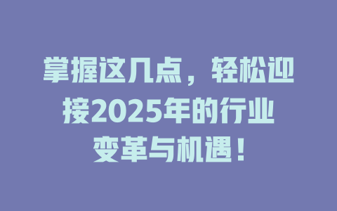 掌握这几点，轻松迎接2025年的行业变革与机遇！ 一