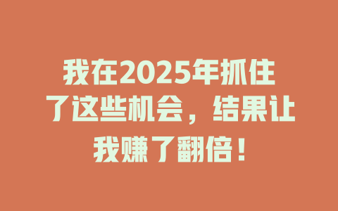 我在2025年抓住了这些机会，结果让我赚了翻倍！ 一