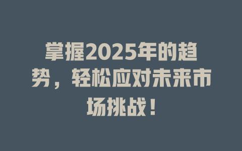掌握2025年的趋势，轻松应对未来市场挑战！ 一