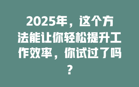 2025年，这个方法能让你轻松提升工作效率，你试过了吗？ 一