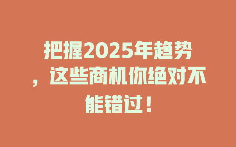 把握2025年趋势，这些商机你绝对不能错过！ 一