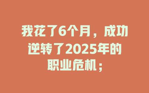 我花了6个月，成功逆转了2025年的职业危机； 一