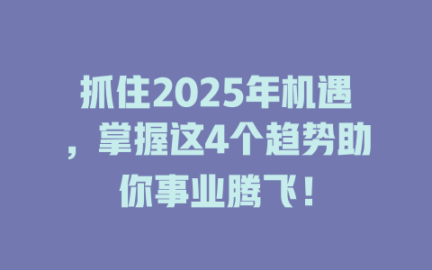 抓住2025年机遇，掌握这4个趋势助你事业腾飞！ 一