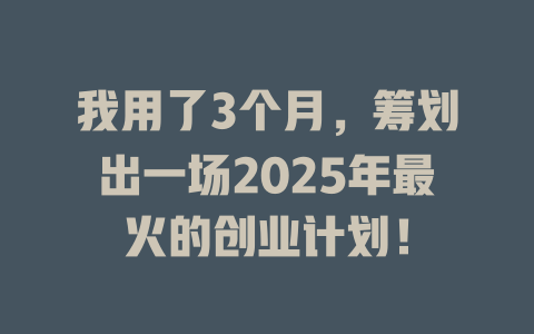 我用了3个月，筹划出一场2025年最火的创业计划！ 一