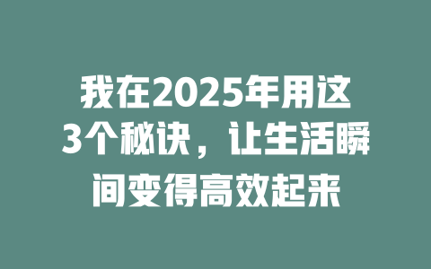 我在2025年用这3个秘诀，让生活瞬间变得高效起来 一