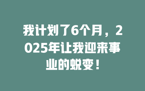 我计划了6个月，2025年让我迎来事业的蜕变！ 一