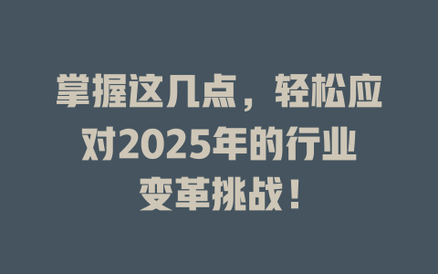 掌握这几点，轻松应对2025年的行业变革挑战！ 一