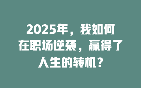 2025年，我如何在职场逆袭，赢得了人生的转机？ 一