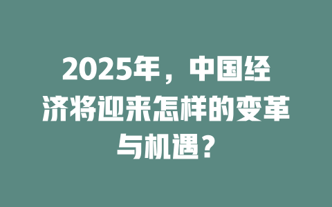 2025年,中国经济将迎来怎样的变革与机遇? 一
