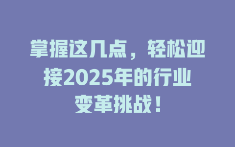 掌握这几点，轻松迎接2025年的行业变革挑战！ 一
