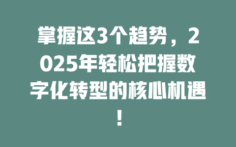 掌握这3个趋势，2025年轻松把握数字化转型的核心机遇！ 一