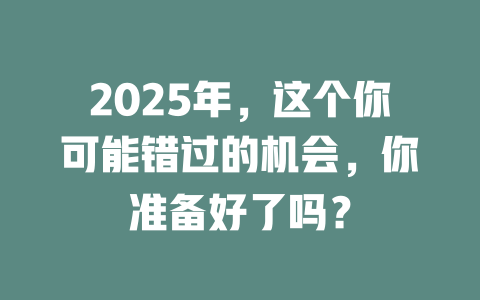 2025年，这个你可能错过的机会，你准备好了吗？ 一