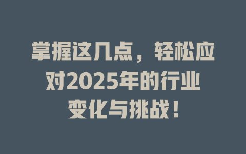 掌握这几点，轻松应对2025年的行业变化与挑战！ 一