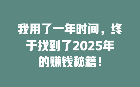 我用了一年时间，终于找到了2025年的赚钱秘籍！ 一