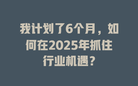 我计划了6个月，如何在2025年抓住行业机遇？ 一