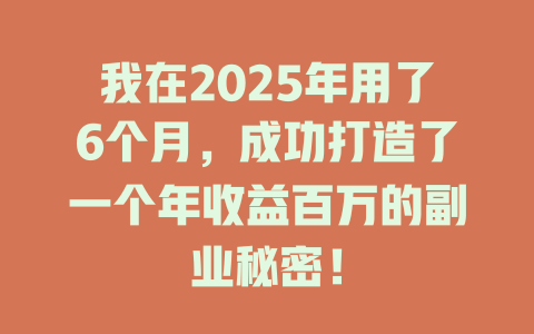 我在2025年用了6个月，成功打造了一个年收益百万的副业秘密！ 一