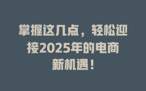 掌握这几点，轻松迎接2025年的电商新机遇！ 一