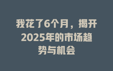 我花了6个月，揭开2025年的市场趋势与机会 一