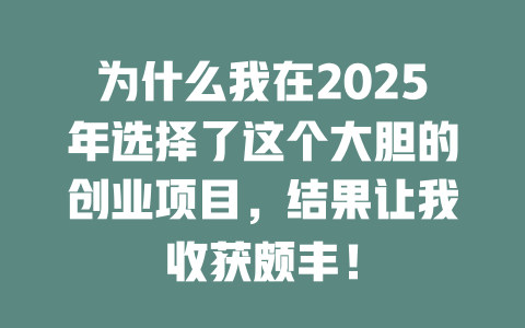 为什么我在2025年选择了这个大胆的创业项目，结果让我收获颇丰！ 一