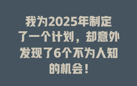 我为2025年制定了一个计划，却意外发现了6个不为人知的机会！ 一