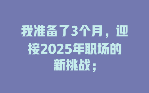 我准备了3个月，迎接2025年职场的新挑战； 一
