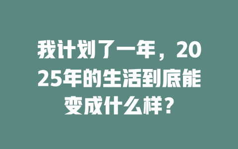 我计划了一年,2025年的生活到底能变成什么样? 一