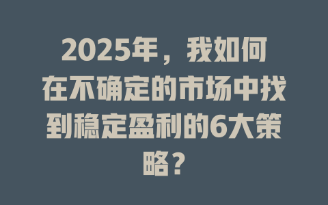 2025年，我如何在不确定的市场中找到稳定盈利的6大策略？ 一