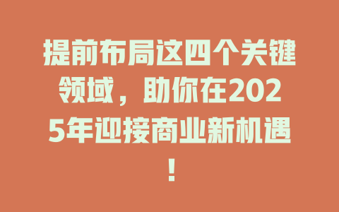 提前布局这四个关键领域，助你在2025年迎接商业新机遇！ 一
