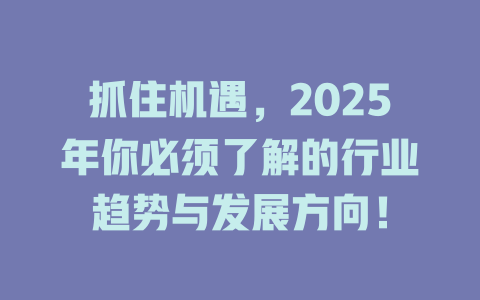 抓住机遇，2025年你必须了解的行业趋势与发展方向！ 一