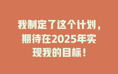 我制定了这个计划,期待在2025年实现我的目标! 一
