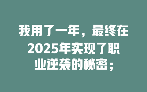 我用了一年，最终在2025年实现了职业逆袭的秘密； 一
