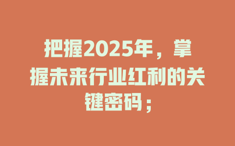 把握2025年，掌握未来行业红利的关键密码； 一