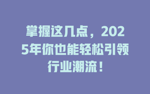 掌握这几点，2025年你也能轻松引领行业潮流！ 一