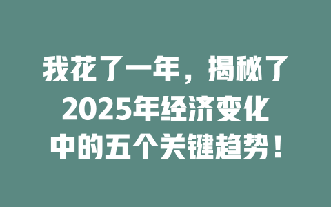 我花了一年，揭秘了2025年经济变化中的五个关键趋势！ 一