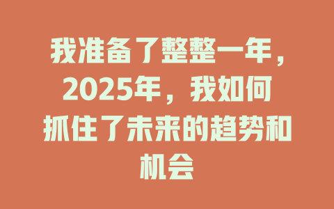 我准备了整整一年，2025年，我如何抓住了未来的趋势和机会 一