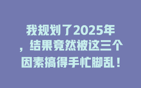 我规划了2025年，结果竟然被这三个因素搞得手忙脚乱！ 一