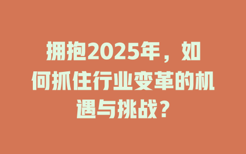 拥抱2025年，如何抓住行业变革的机遇与挑战？ 一