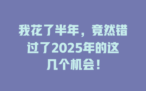 我花了半年，竟然错过了2025年的这几个机会！ 一