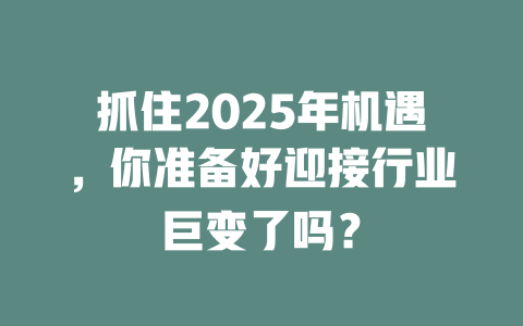 抓住2025年机遇，你准备好迎接行业巨变了吗？ 一