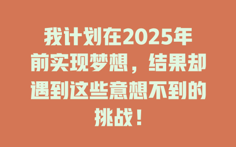 我计划在2025年前实现梦想，结果却遇到这些意想不到的挑战！ 一