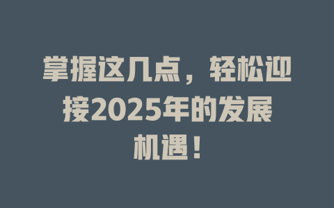 掌握这几点,轻松迎接2025年的发展机遇! 一