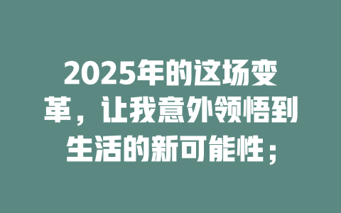 2025年的这场变革,让我意外领悟到生活的新可能性; 一