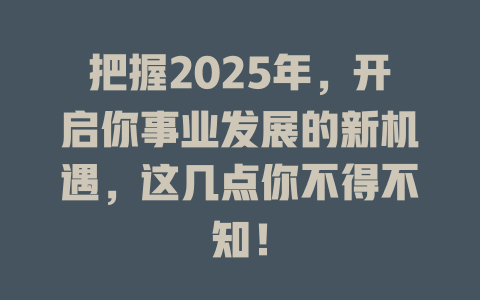 把握2025年，开启你事业发展的新机遇，这几点你不得不知！ 一