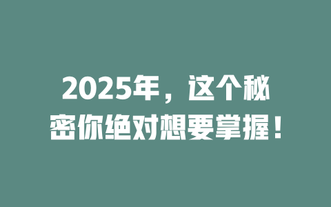 2025年，这个秘密你绝对想要掌握！ 一