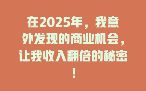 在2025年，我意外发现的商业机会，让我收入翻倍的秘密！ 一